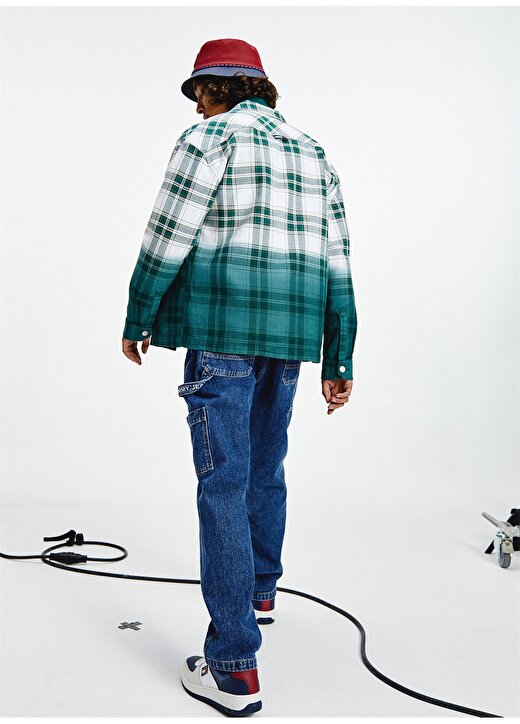 Tommy Jeans Oversized Yeşil Erkek Oduncu Gömlek - DM0DM12332-L6N _Tjm Dip Dye Check Ov 3