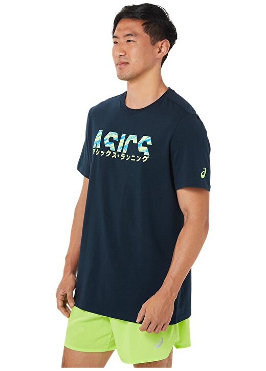 Asics O Yaka Normal Kalıp Düz Mavi Erkek T-Shirt 2