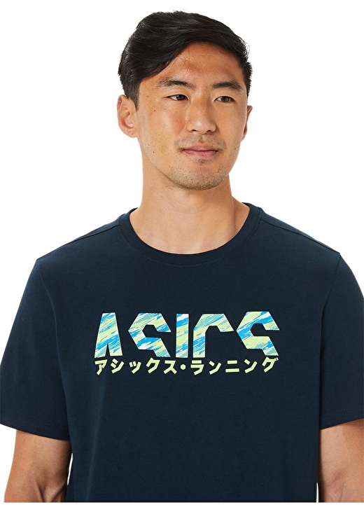 Asics O Yaka Normal Kalıp Düz Mavi Erkek T-Shirt 4