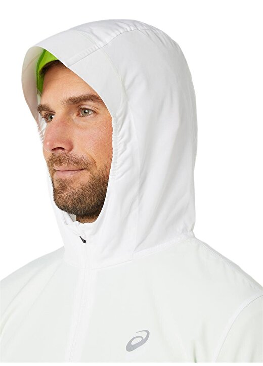 Asics 2011C367-102 Lite-Show Jacket Kapüşonlu Normal Kalıp Düz Beyaz Erkek Yağmurluk 4