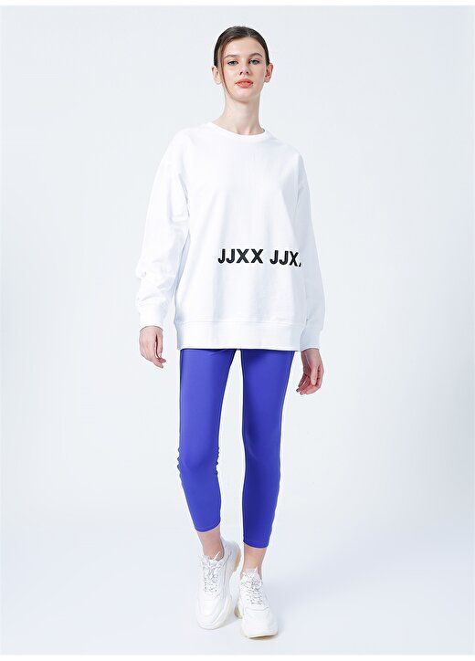 JJXX Yuvarlak Yaka Rahat Kalıp Düz Beyaz Kadın Sweatshirt - Jxadalie Ls Loose Sweat By 2