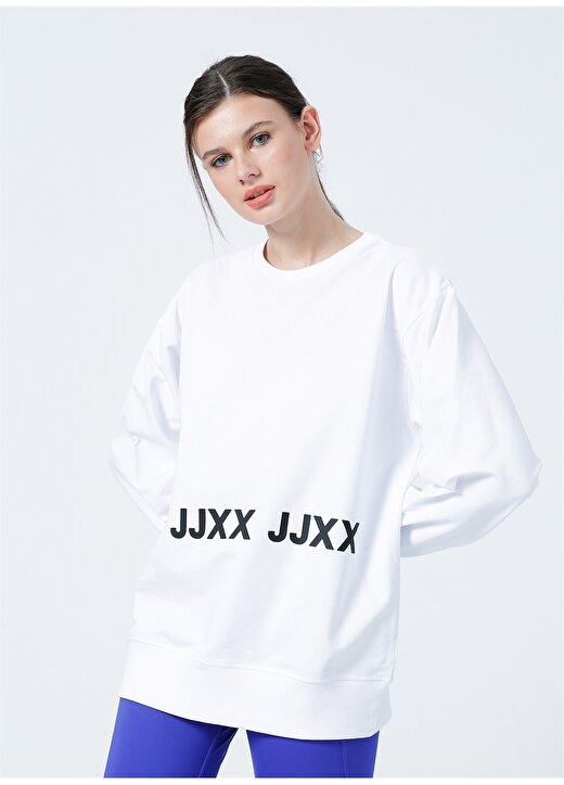 JJXX Yuvarlak Yaka Rahat Kalıp Düz Beyaz Kadın Sweatshirt - Jxadalie Ls Loose Sweat By 3