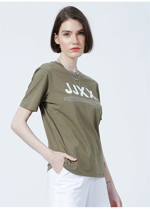JJXX Jxanna Ss Reg Every Big Logo Tee By Yuvarlak Yaka Normal Kalıp Baskılı Haki Kadın T-Shirt 3