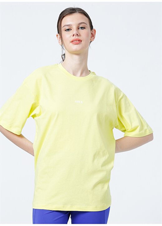 JJXX Yuvarlak Yaka Rahat Kalıp Baskılı Sarı Kadın T-Shirt - Jxandrea Ss Loose Every Tee By 2
