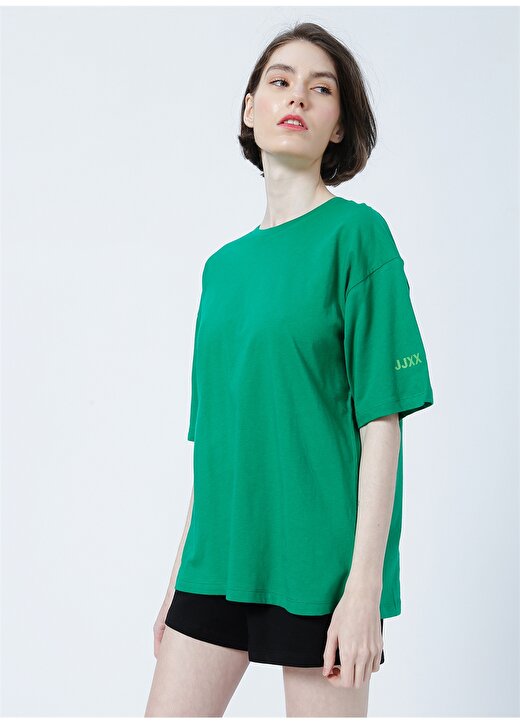 JJXX Jxandrea Ss Loose Print Tee By Yuvarlak Yaka Rahat Kalıp Baskılı Yeşil Kadın T-Shirt 1