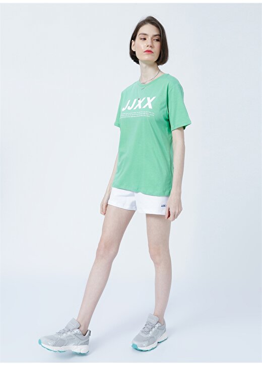 JJXX Jxanna Ss Reg Every Big Logo Tee By Yuvarlak Yaka Normal Kalıp Baskılı Yeşil Kadın T-Shirt 2