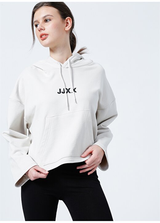 JJXX Kapüşonlu Oversize Düz Krem Kadın Sweatshirt - Jxcarla Ls Oversize Hoodie By 2