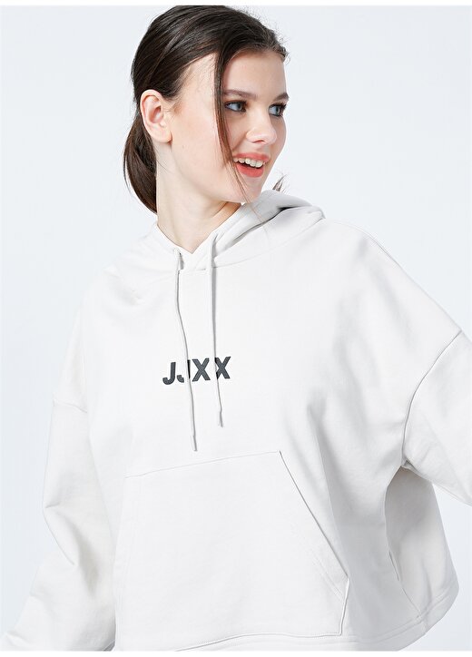 JJXX Kapüşonlu Oversize Düz Krem Kadın Sweatshirt - Jxcarla Ls Oversize Hoodie By 3
