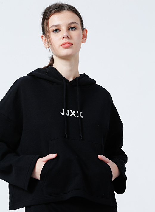 JJXX Kapüşonlu  Oversize Düz Siyah Kadın Sweatshirt  -  Jxcarla Ls Oversize Hoodie By 1