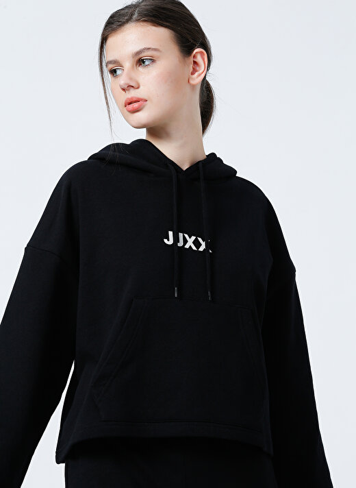 JJXX Kapüşonlu  Oversize Düz Siyah Kadın Sweatshirt  -  Jxcarla Ls Oversize Hoodie By 2