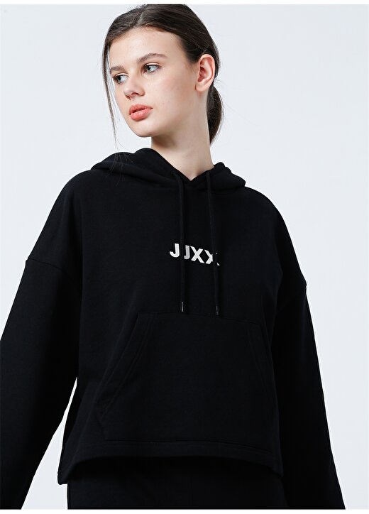 JJXX Kapüşonlu Oversize Düz Siyah Kadın Sweatshirt - Jxcarla Ls Oversize Hoodie By 2