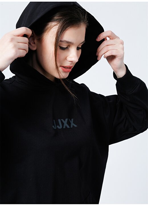 JJXX Kapüşonlu Rahat Kalıp Düz Siyah Kadın Sweatshirt - Jxbeth Ls Loose Hoodie By 1