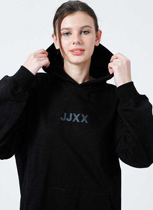 JJXX Kapüşonlu  Rahat Kalıp Düz Siyah Kadın Sweatshirt  -  Jxbeth Ls Loose Hoodie By 2