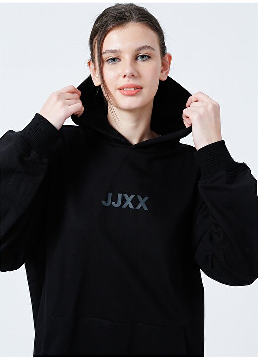 JJXX Kapüşonlu Rahat Kalıp Düz Siyah Kadın Sweatshirt - Jxbeth Ls Loose Hoodie By 2
