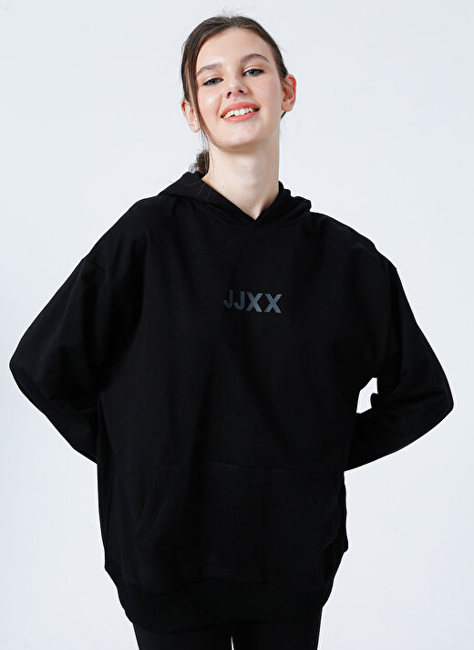 JJXX Kapüşonlu  Rahat Kalıp Düz Siyah Kadın Sweatshirt  -  Jxbeth Ls Loose Hoodie By 3