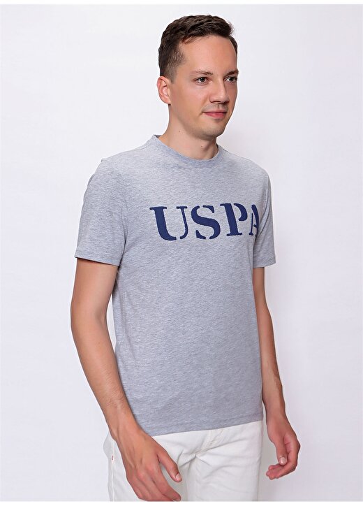 U.S. Polo Assn. Baskılı Gri Melanj Erkek Polo T-Shirt GEARTIY022 2