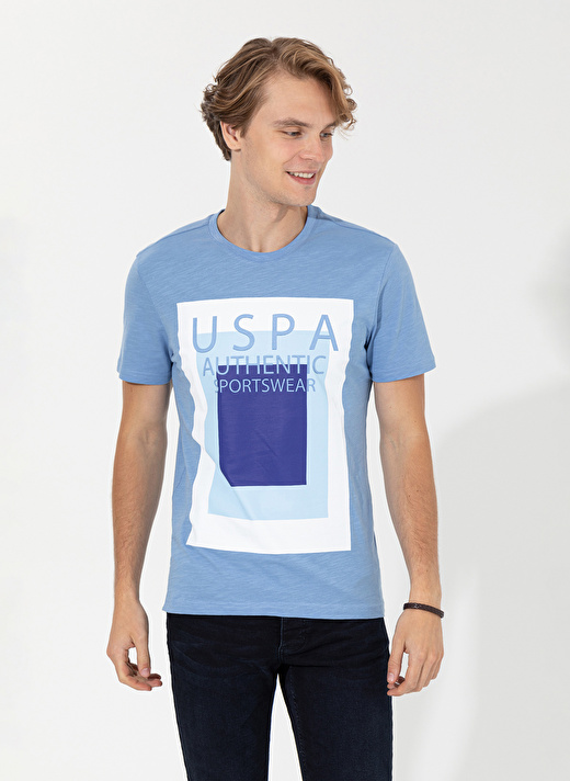 U.S. Polo Assn. Bisiklet Yaka Mavi Erkek T-Shirt SAND 4
