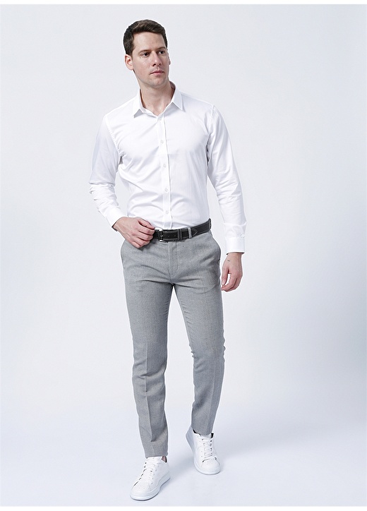 Network Slim Fit Düz Beyaz Erkek Gömlek - 1082057 2