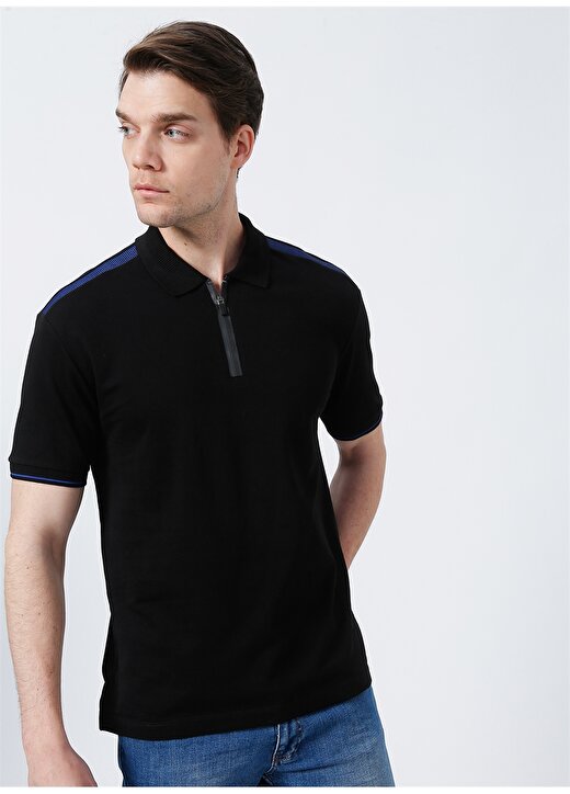 Network Polo Yaka Düz Siyah Erkek Polo T-Shirt 1082047 1