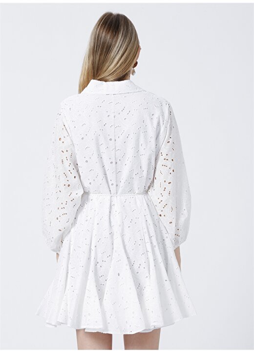 Network 1082690 Gömlek Yaka Truvakar Kol Regular Fit Güpür Beyaz Kadın Elbise 4
