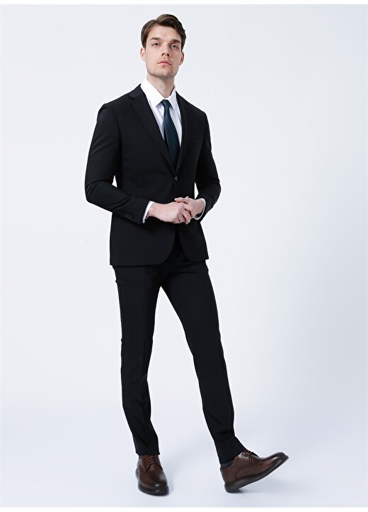 Network Ceket Yaka Slim Fit Düz Siyah Erkek Takım Elbise - 1083092 1