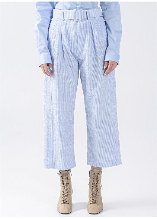 Network Mavi Beyaz Kadın Geniş Paça Yüksek Bel Regular Fit Çizgili Pantolon 1082749 3