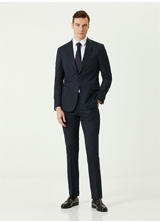Network Ceket Yaka Normal Bel Slim Fit Diyagonal Lacivert Erkek Takım Elbise - 1083093 1
