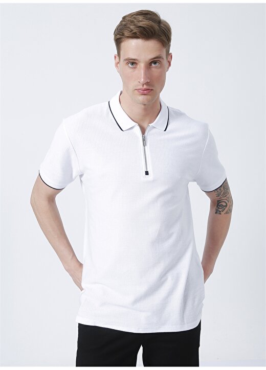 Network Polo Yaka Jakarlı Beyaz Erkek Polo T-Shirt 1083156 1