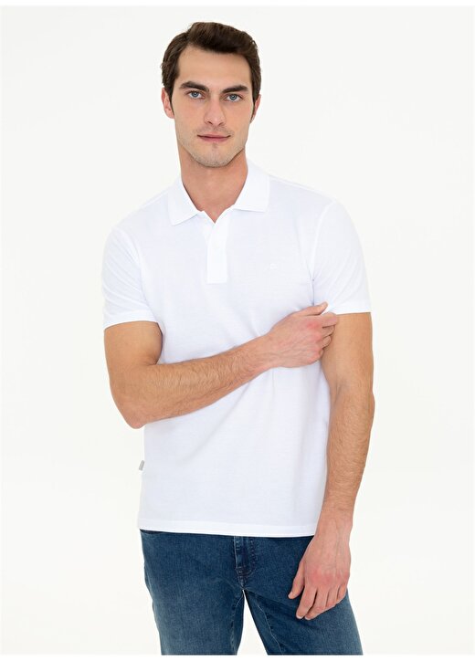 Pierre Cardin Polo Yaka Düz Beyaz Erkek Polo T-Shirt EARTH 1