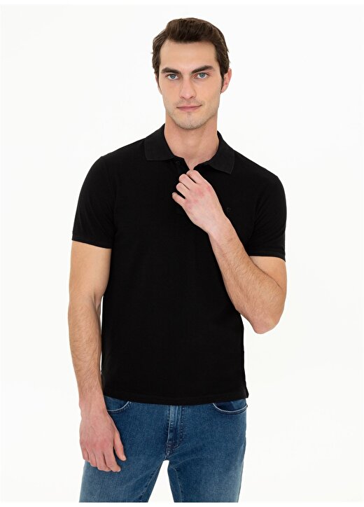 Pierre Cardin Polo Yaka Düz Siyah Erkek Polo T-Shirt EARTH 1