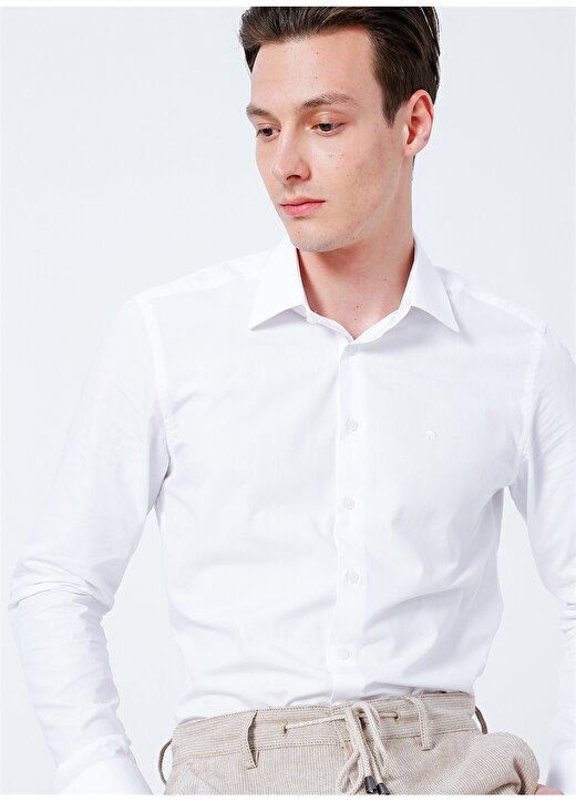 Pierre Cardin Myrat Klasik Yaka Slim Fit Düz Beyaz Erkek Gömlek 1