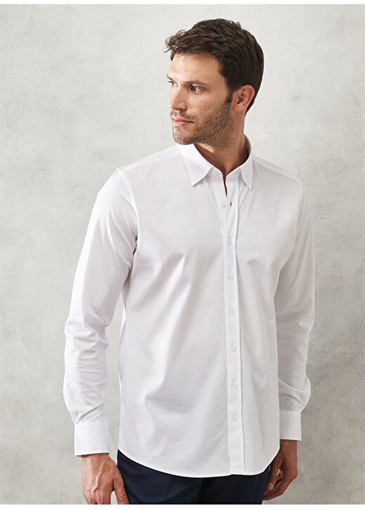 Altınyıldız Classics Slim Fit Düğmeli Yaka Düz Beyaz Erkek Gömlek 4A2022200024 4