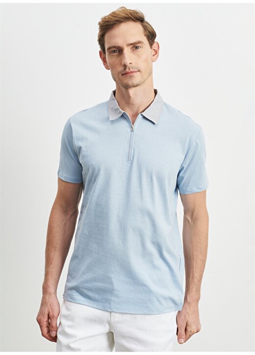 Altınyıldız Classics Düz Mavi - Beyaz Erkek Polo T-Shirt 4A4822200023 1
