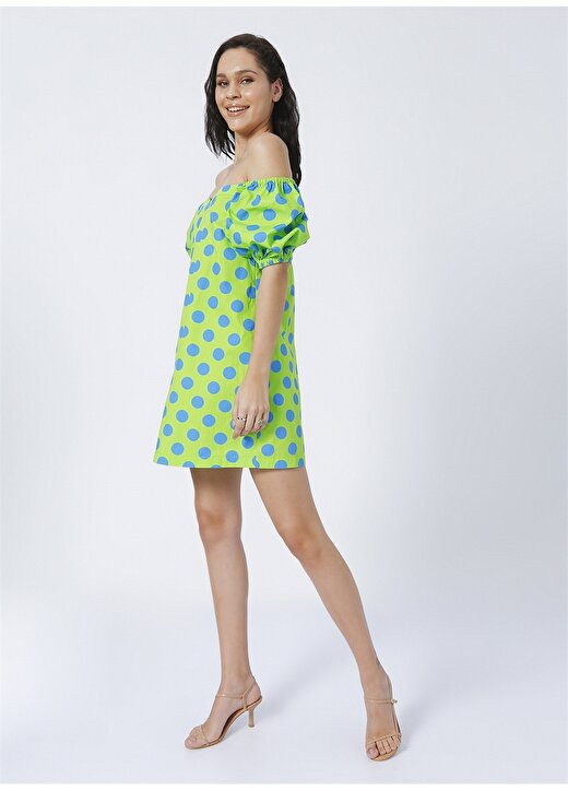 Fabrika Straplez Yaka Desenli Mini Yeşil Kadın Elbise YM-04 3