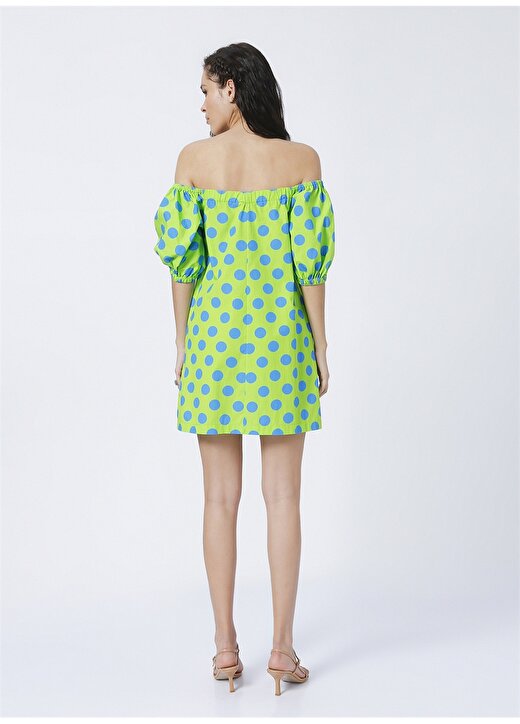 Fabrika Straplez Yaka Desenli Mini Yeşil Kadın Elbise YM-04 4