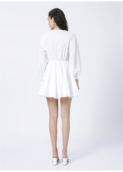 Fabrika YM-06 V Yaka Basic Düz Beyaz Kadın Elbise 4