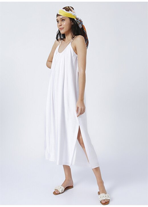 Fabrika Kadın U Yaka Geniş Fit Beyaz Elbise YM-18 3