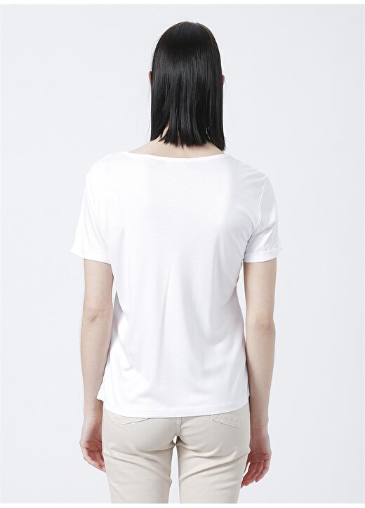 Network 1083018 V Yaka Basic Taşlı Beyaz Kadın T-Shirt 4