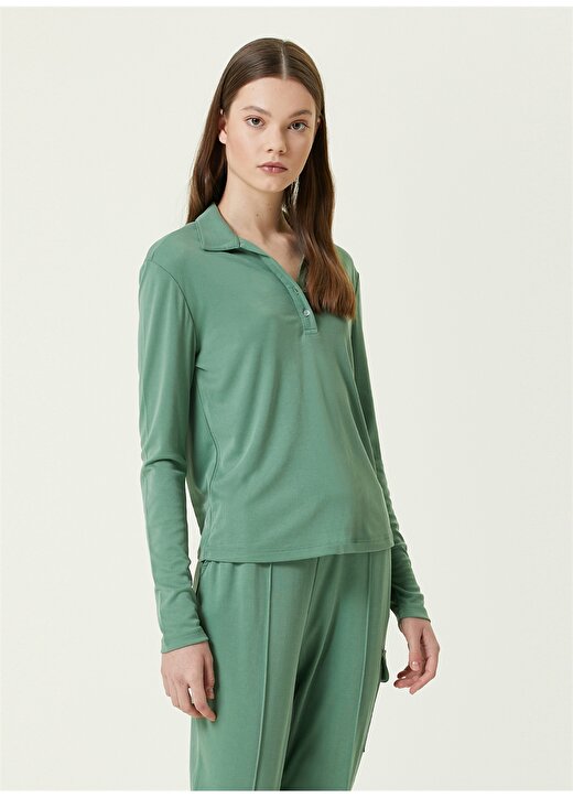 Network 1083026 Polo Yaka Basic Desenli Yeşil Kadın Sweatshirt 3