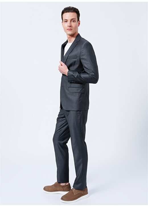 Fabrika Ceket Yaka Normal Bel Basic Düz Antrasit Erkek Takım Elbise 2