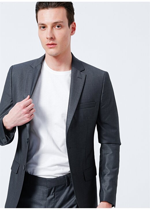 Fabrika Ceket Yaka Normal Bel Basic Düz Antrasit Erkek Takım Elbise 3