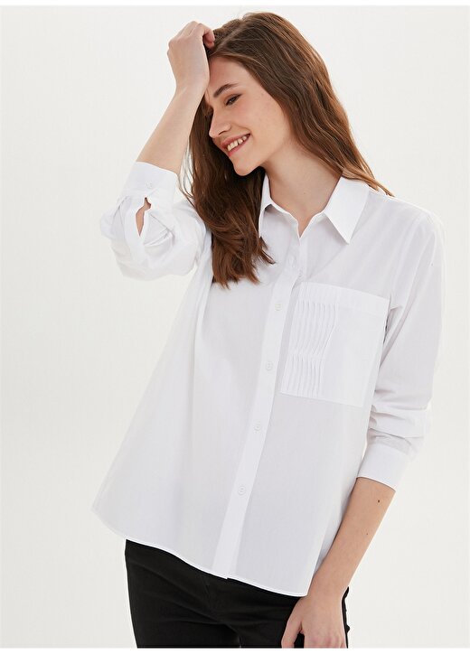 Faik Sönmez Gömlek Yaka Beyaz Kadın Gömlek U64322 4
