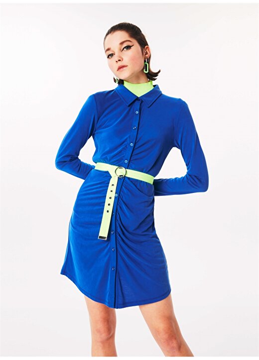 Twist TS1220002143020 Gömlek Yaka Saks Kadın Mini Elbise 1