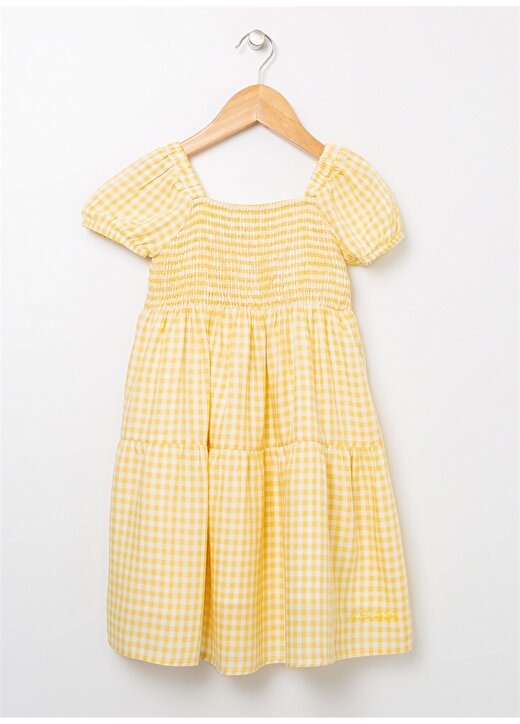 U.S. Polo Assn. Ador Sarı Kare Yaka Normal Kesim Kız Çocuk Kareli Elbise 1