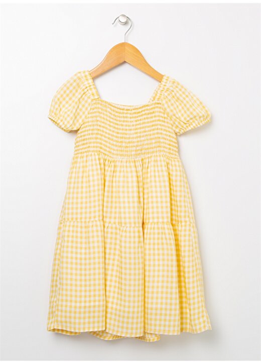 U.S. Polo Assn. Ador Sarı Kare Yaka Normal Kesim Kız Çocuk Kareli Elbise 2