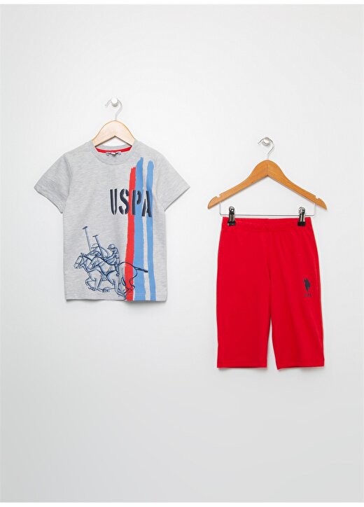 U.S. Polo Assn. Bisiklet Yaka Normal Kalıp Gri Melanj Erkek Çocuk Pijama Takımı 1