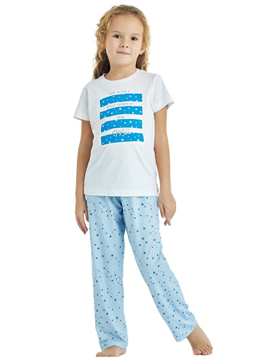 Blackspade Beyaz Kız Çocuk Bisiklet Yaka Pijama Takımı 50816Long PJ Set 2