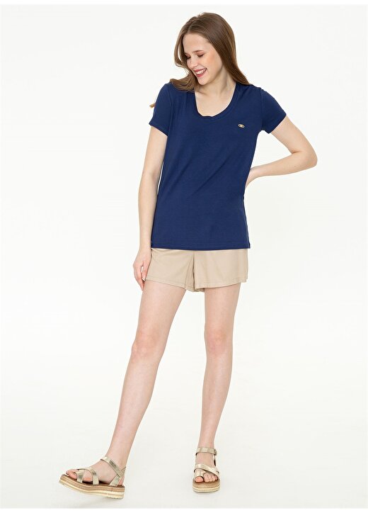 U.S. Polo Assn. V Yaka Comfort Fit Düz Lacivert Kadın T-Shirt - CIYOSEL22 4