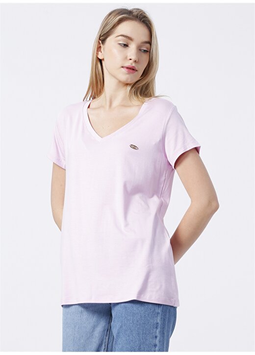 U.S. Polo Assn. Ciyosel22 V Yaka Comfort Fit Düz Pembe Kadın T-Shirt 3