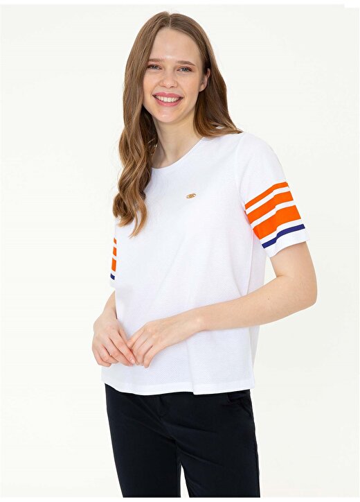 U.S. Polo Assn. Folber Bisiklet Yaka Comfort Fit Düz Beyaz Kadın T-Shirt 4
